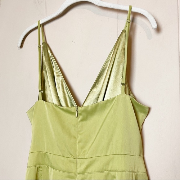 Lulus Classy Night Out Lime Green Satin Slit Leg Jumpsuit XL cocktail event - Picture 7 of 13